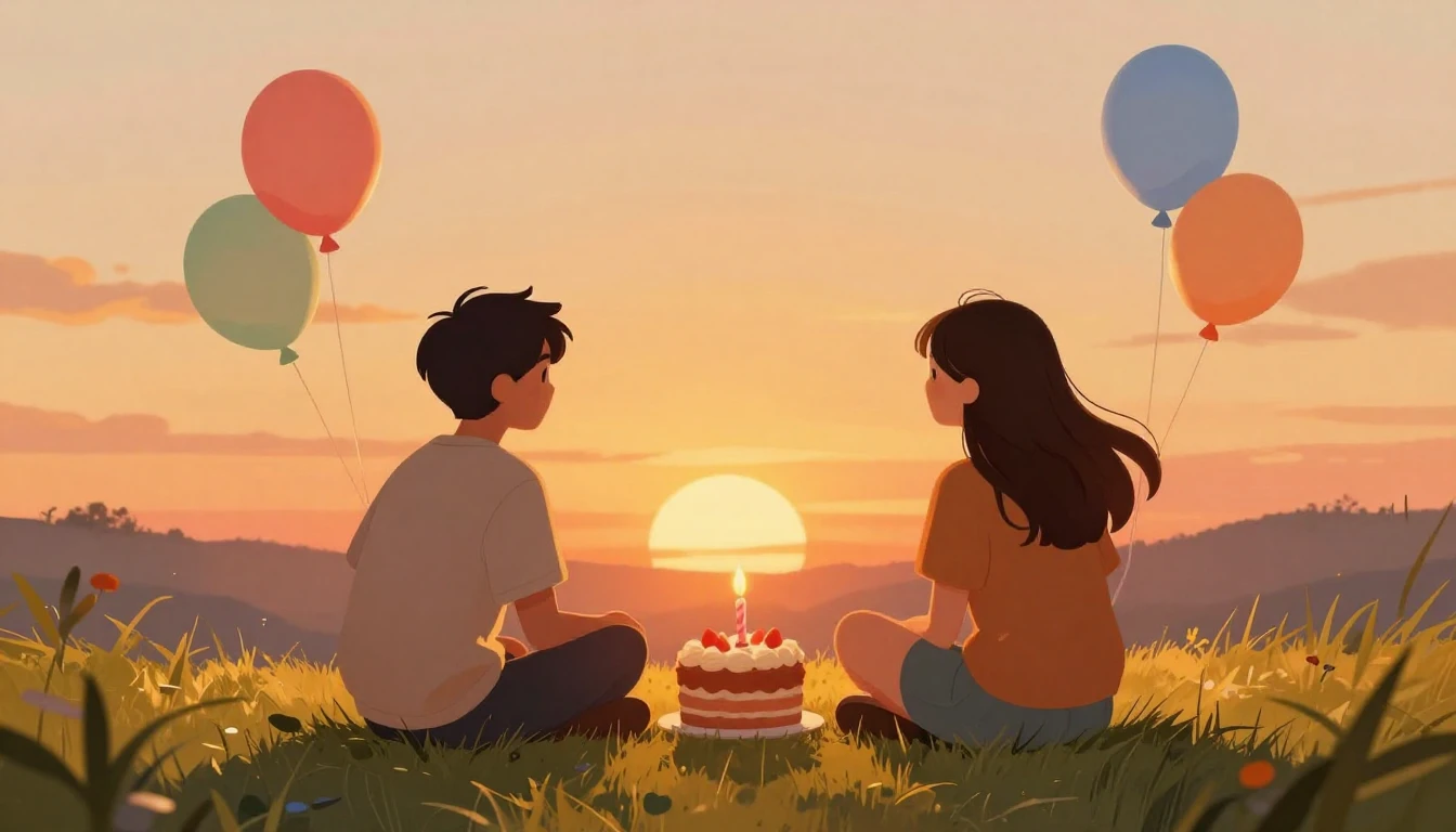 A heartwarming digital illustration of two friends sitting s...