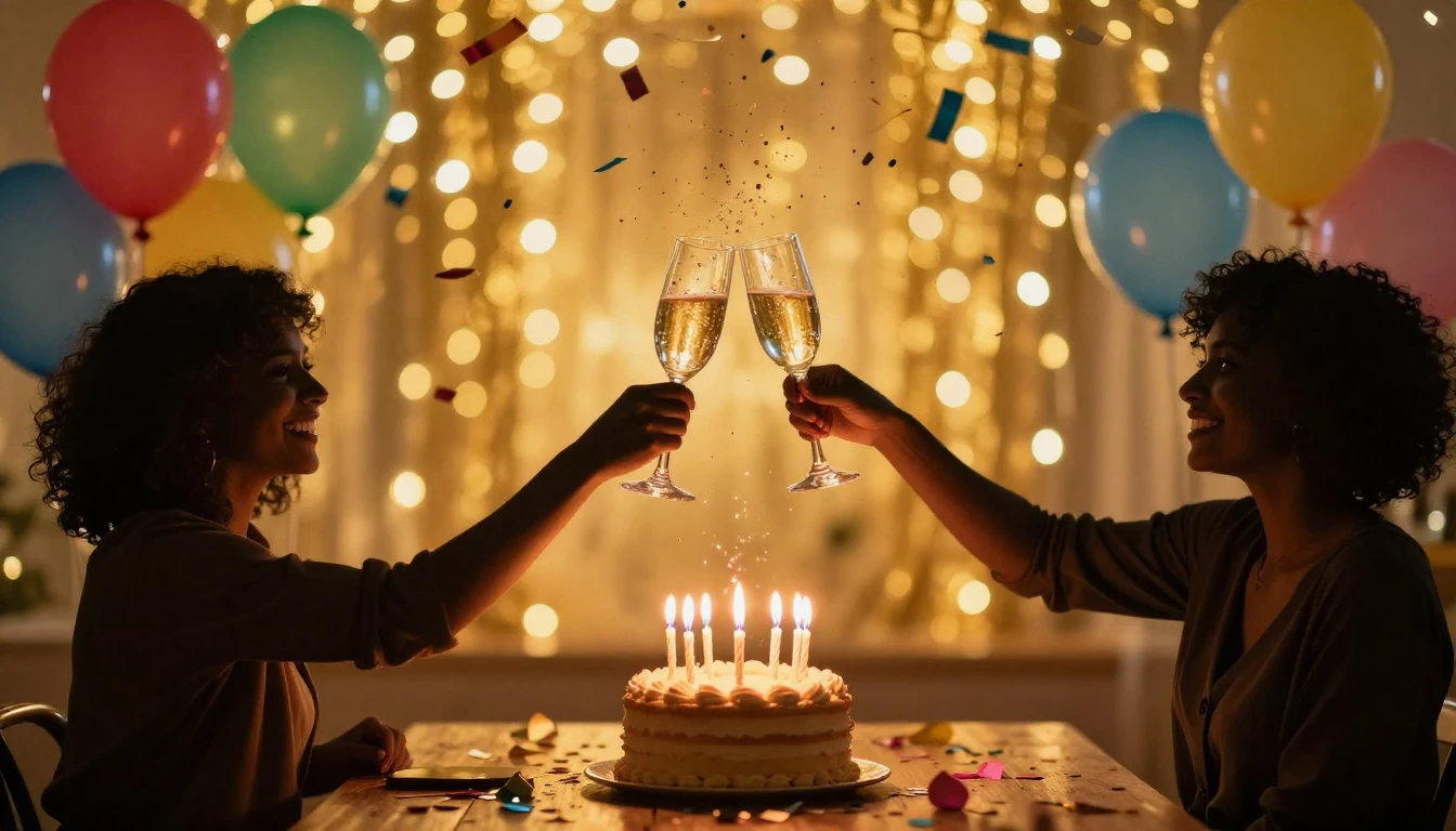 A vibrant and festive scene symbolizing friendship and celeb...