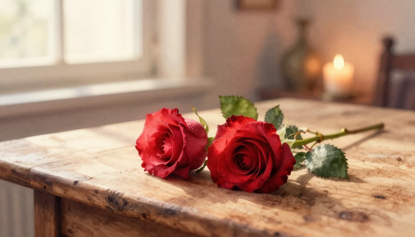 A dreamy watercolor painting of two delicate red roses inter...