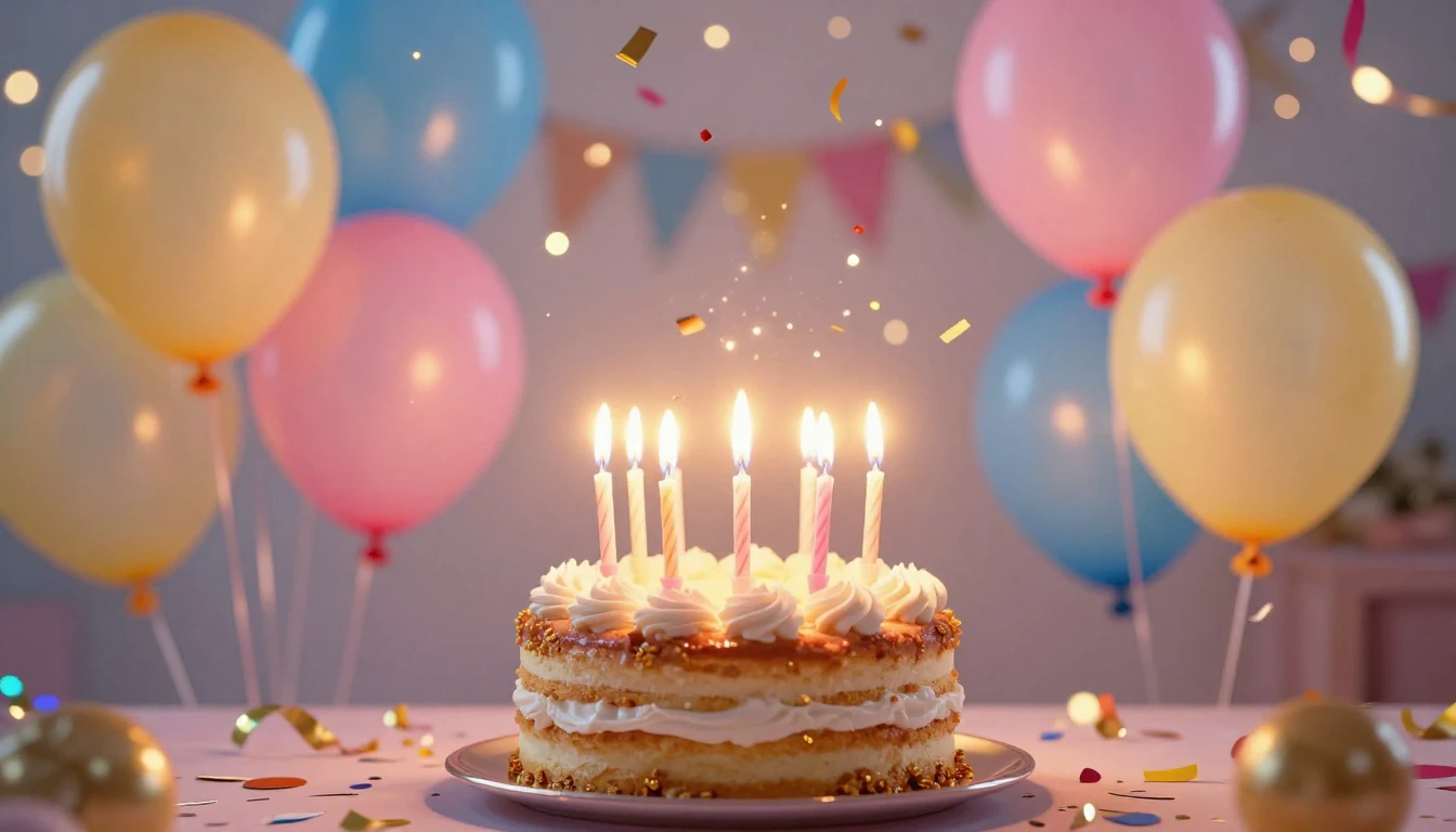 A festive and joyful birthday celebration scene. In the cent...