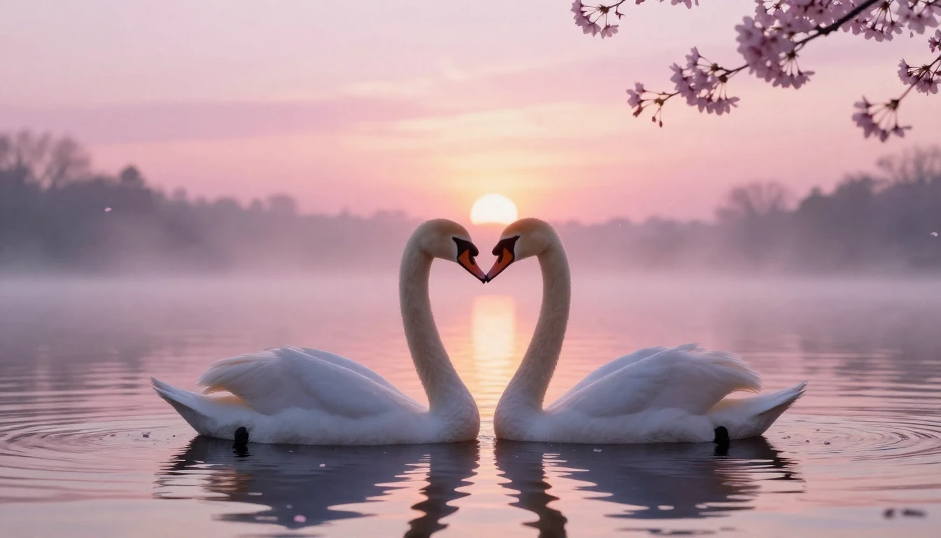 A dreamy and romantic scene featuring two delicate silhouett...