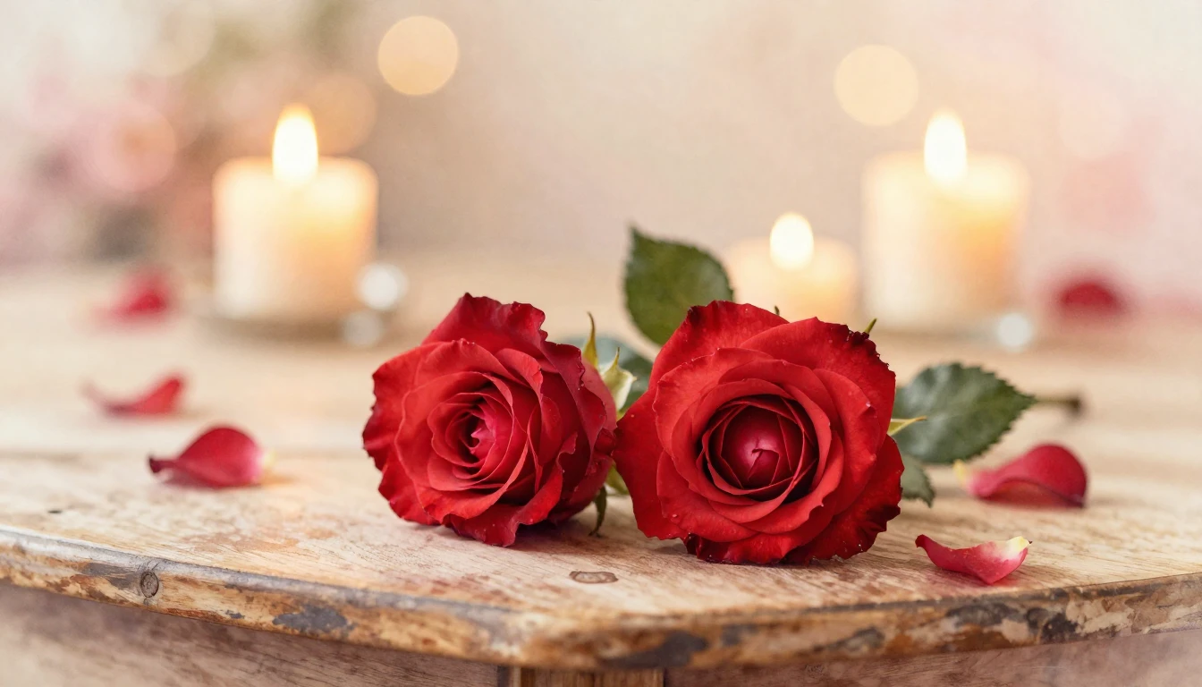 A soft watercolor painting of two delicate red roses resting...