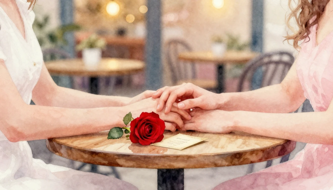 A soft and dreamy watercolor painting focusing on two hands ...