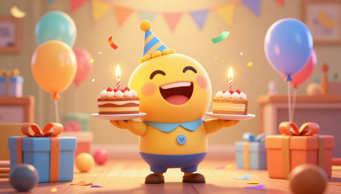 A joyful and vibrant birthday celebration scene in a 3D anim...