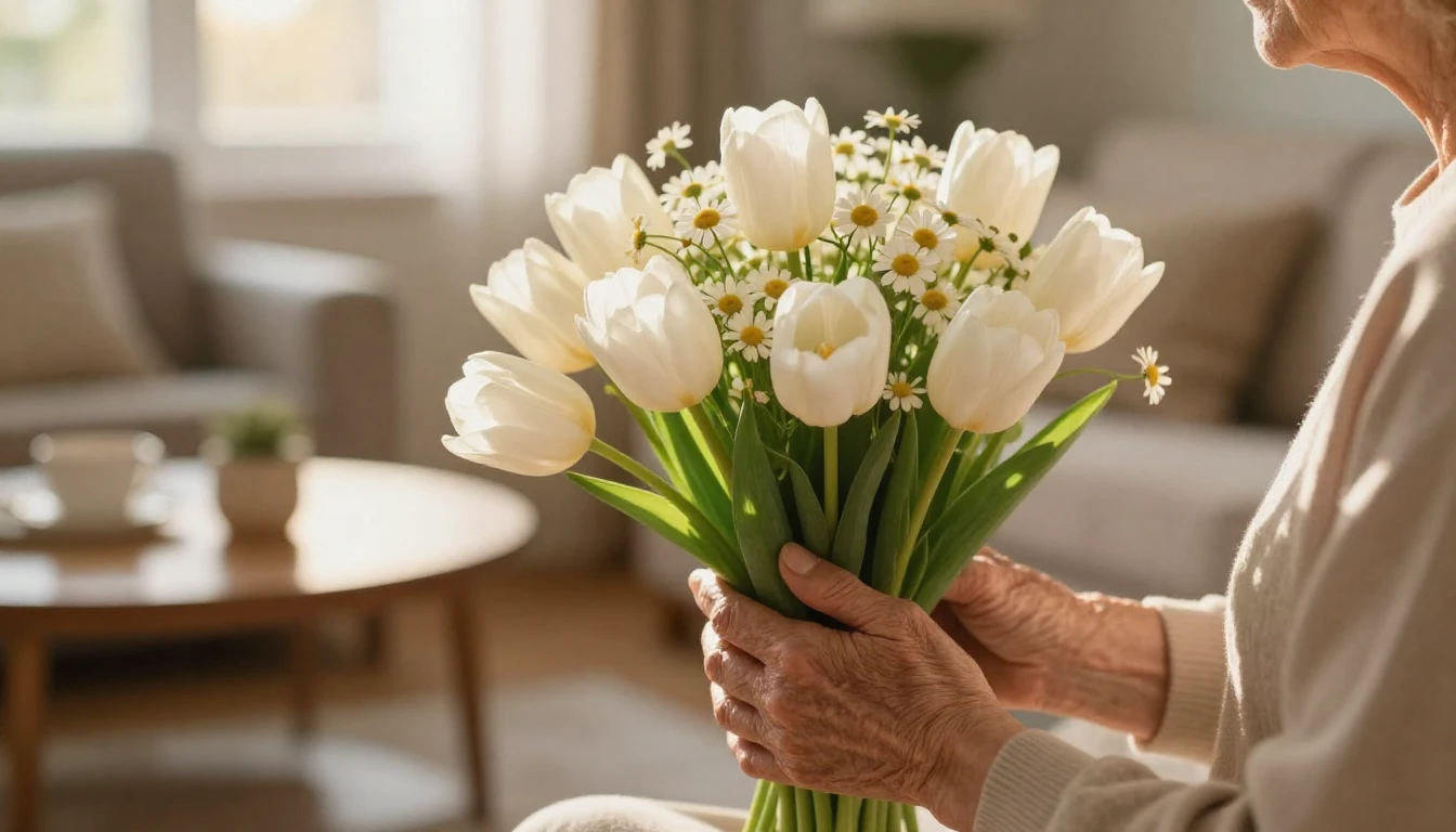 A warm and touching close-up shot of gentle, slightly wrinkl...