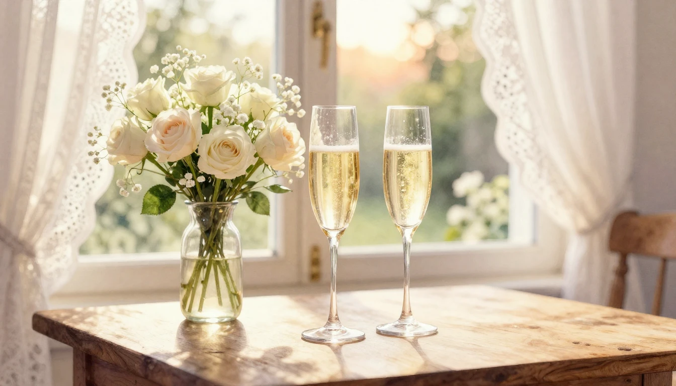 A beautiful watercolor painting of two elegant glasses of ch...