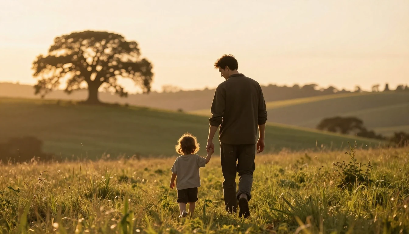A heartwarming scene depicting a silhouette of a father and ...