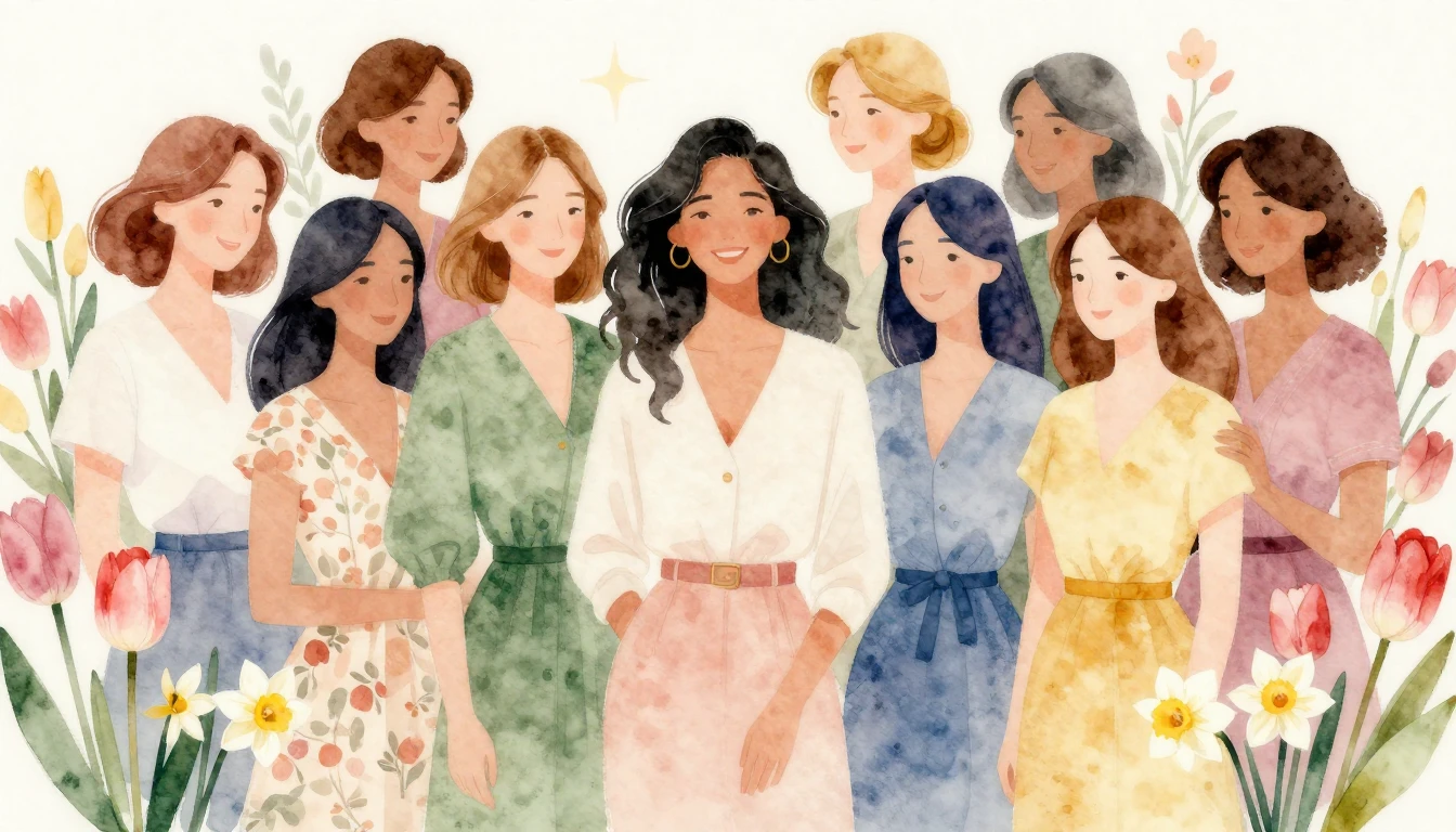 A beautiful watercolor painting celebrating Women's Day. A d...