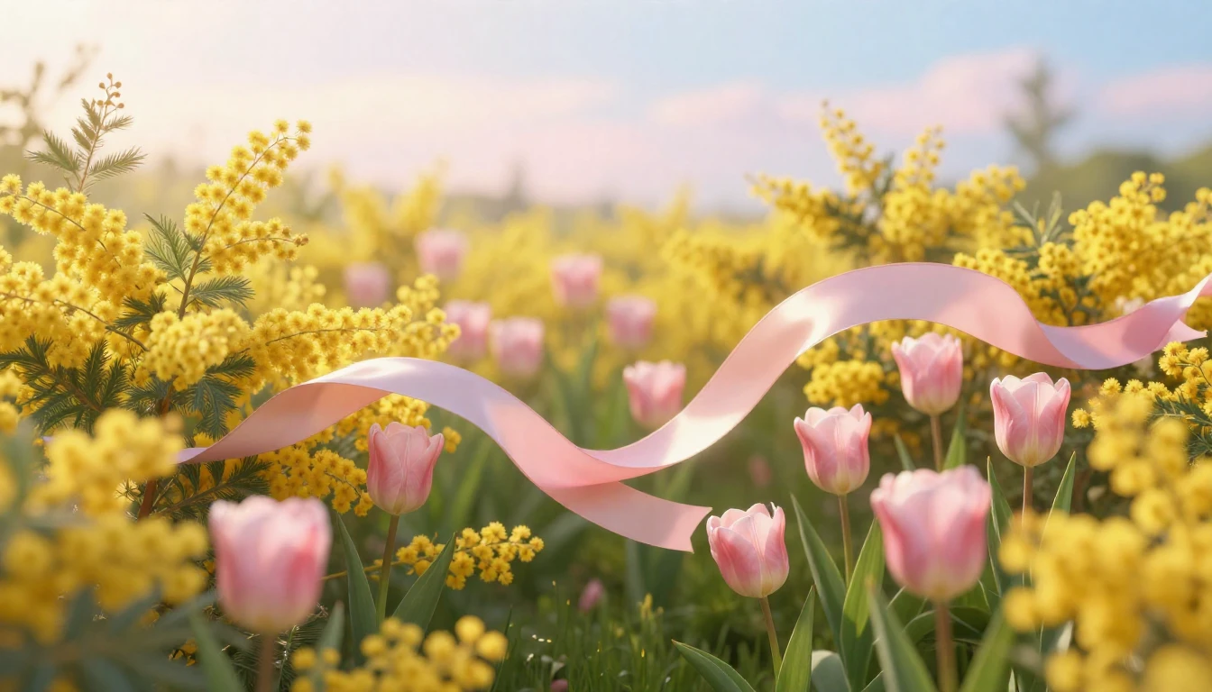 A breathtaking spring meadow filled with blooming mimosas an...