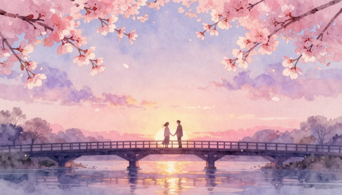 A beautiful watercolor painting of two silhouettes standing ...