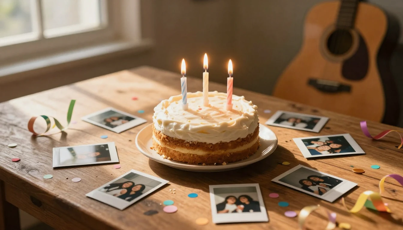 A warm and nostalgic scene on a rustic wooden table. In the ...