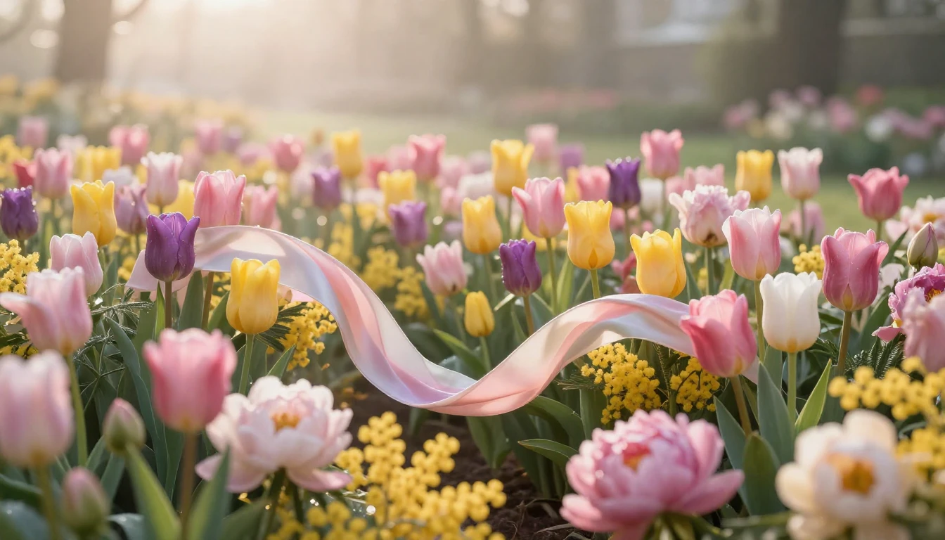 A breathtaking spring scenery filled with blooming tulips, p...