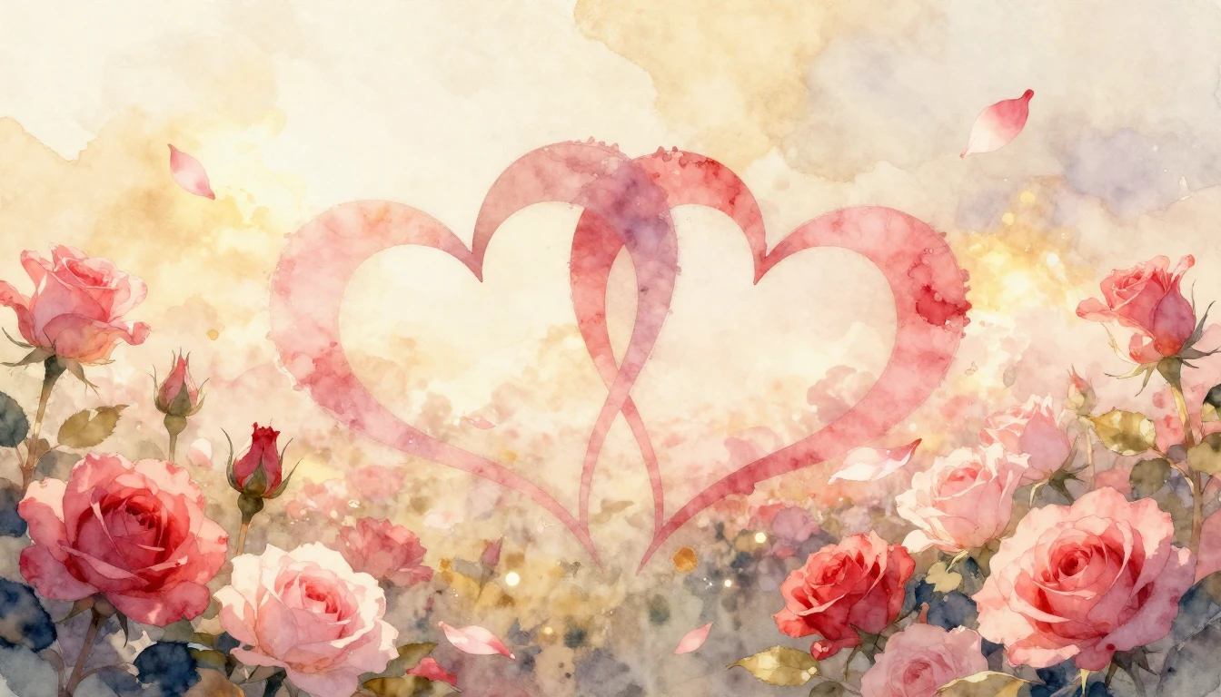 A beautiful and delicate watercolor painting of two stylized...