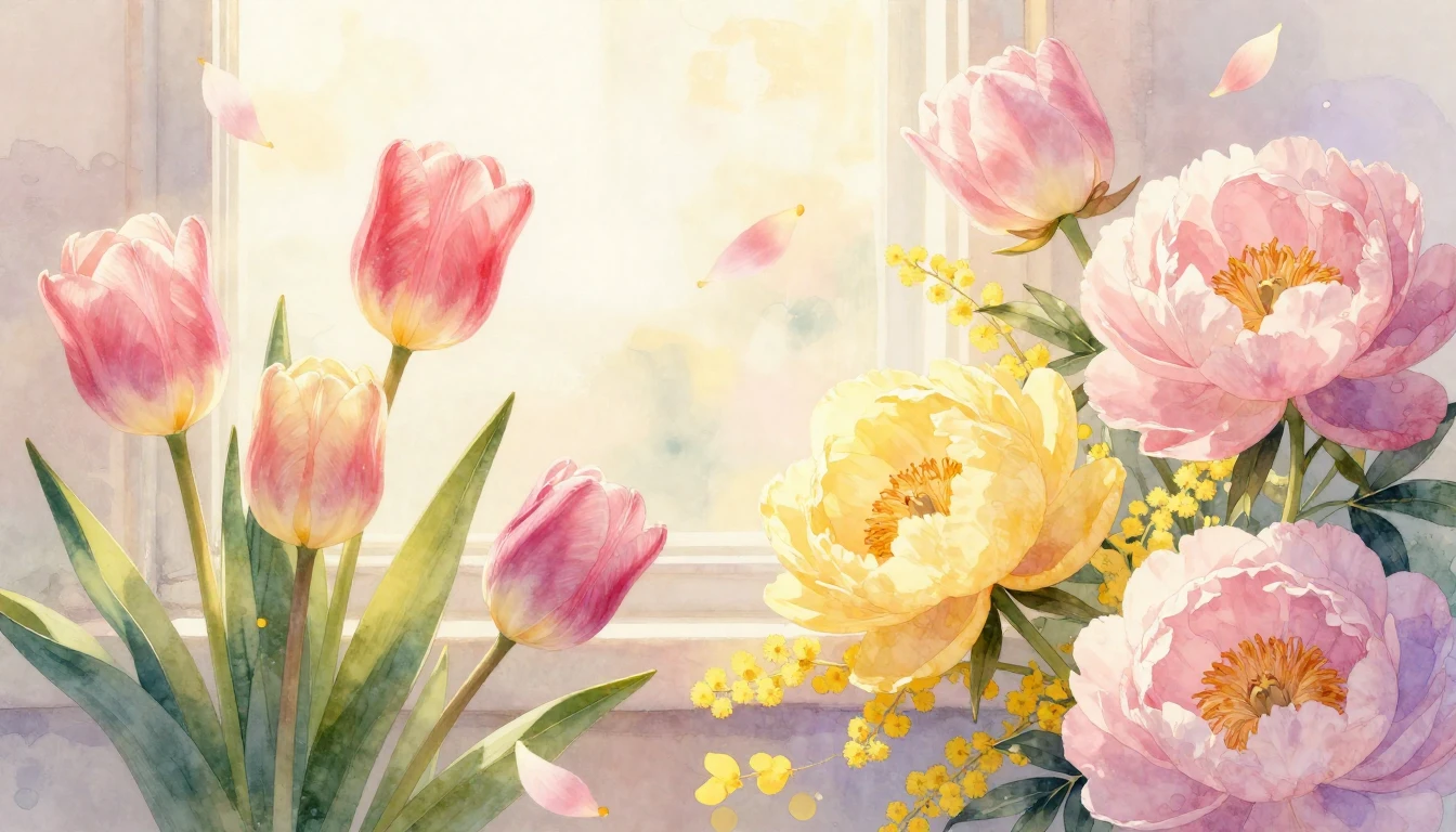 A beautiful composition of blooming spring flowers like tuli...