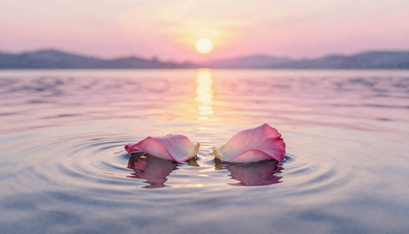 A delicate watercolor painting of two intertwined rose petal...
