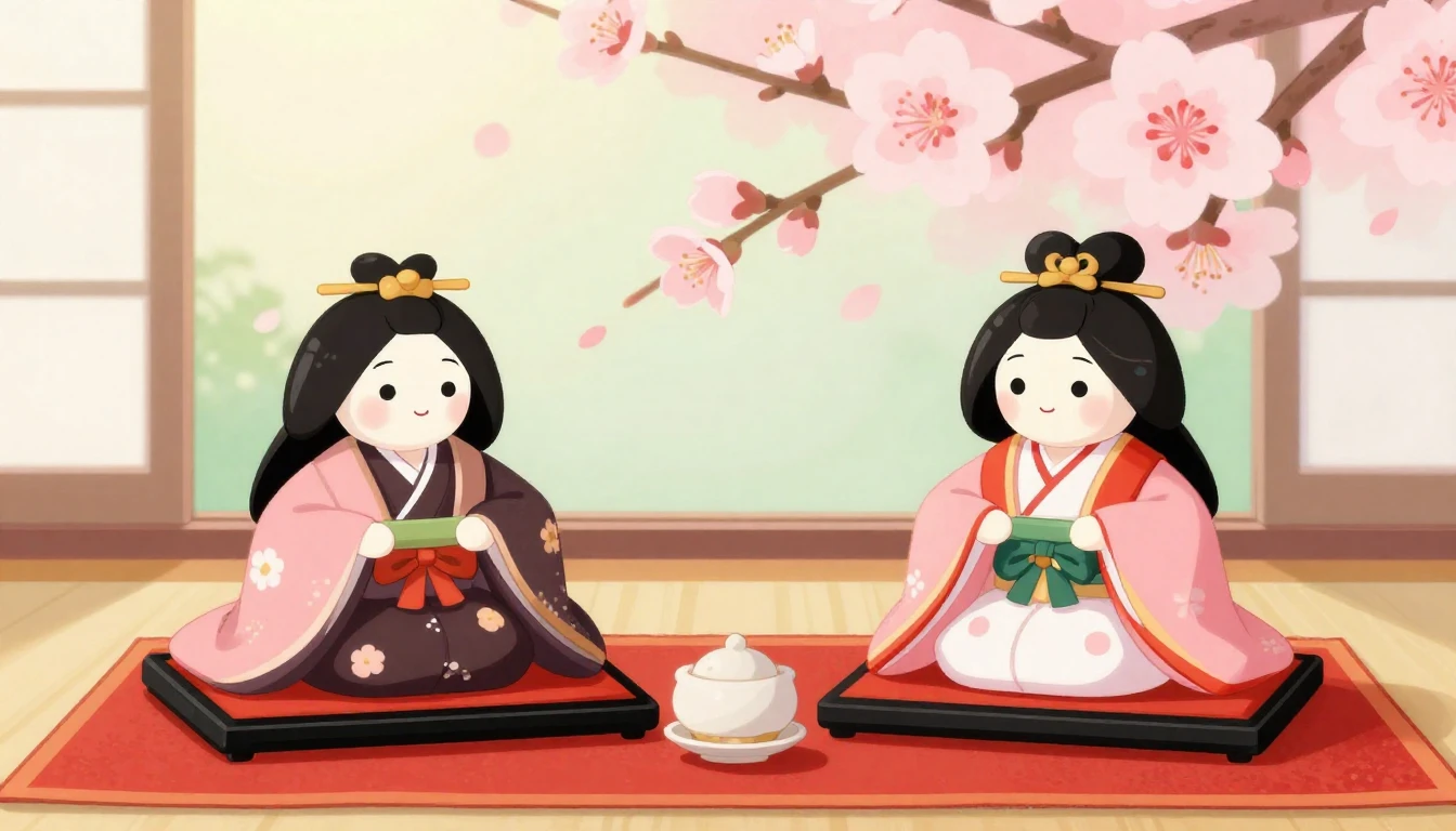 A warm and gentle illustration of a traditional Japanese Hin...