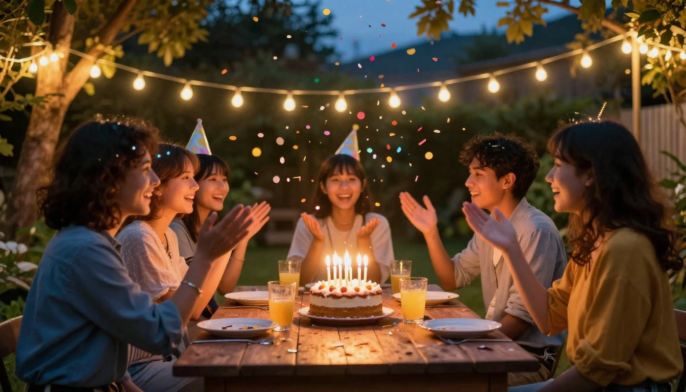 A vibrant and heartwarming scene of a birthday celebration i...