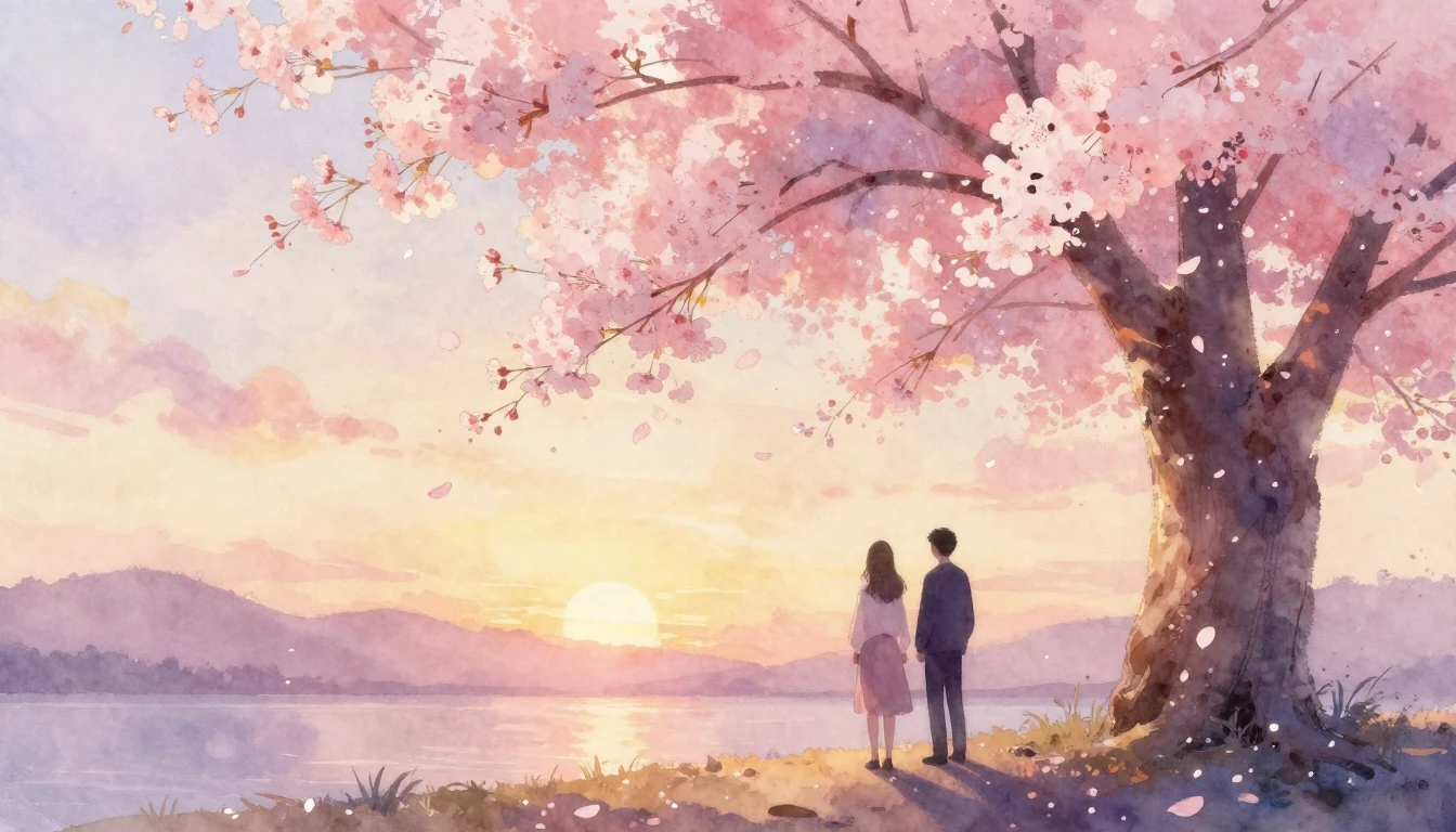 A beautiful watercolor painting of two silhouettes standing ...