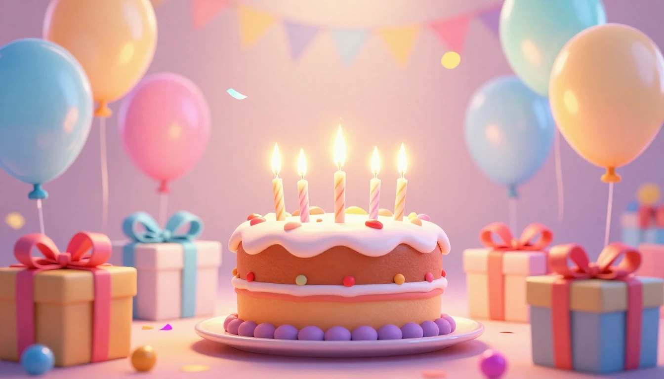 A vibrant and joyful birthday celebration scene in a bright ...