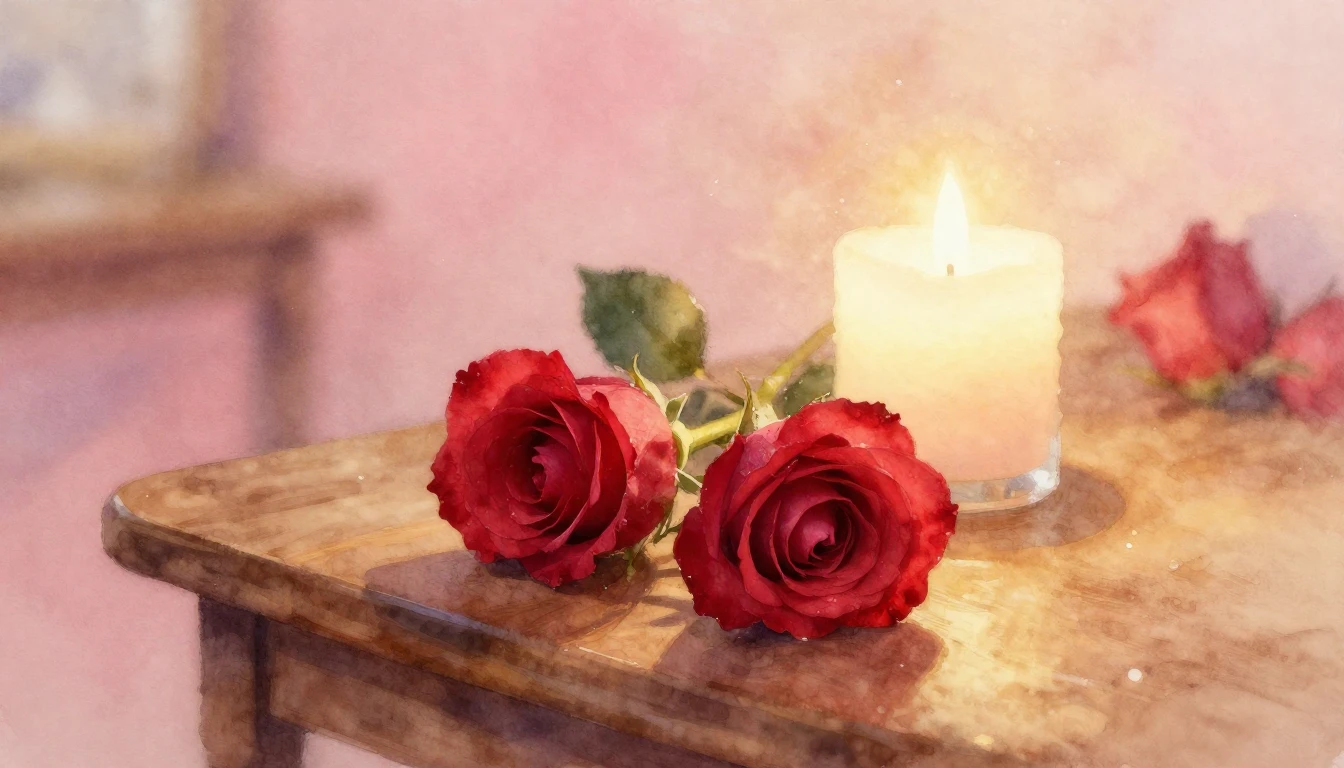 A dreamy and ethereal watercolor painting of two delicate re...