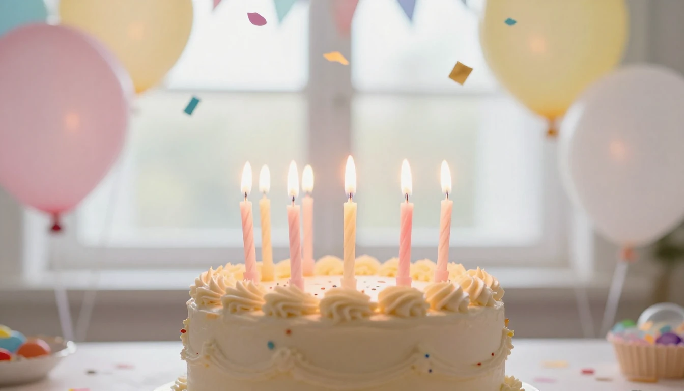 A bright and festive birthday celebration scene, focusing on...