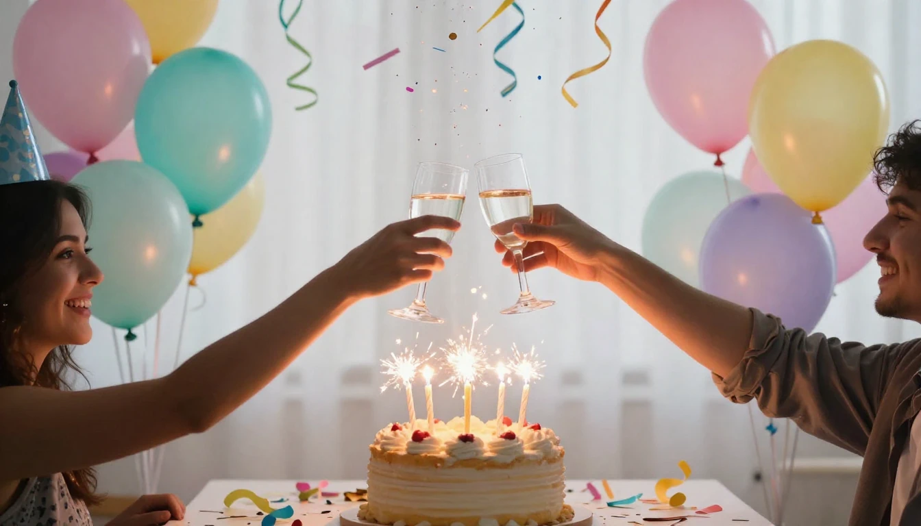 A vibrant and colorful birthday celebration scene featuring ...