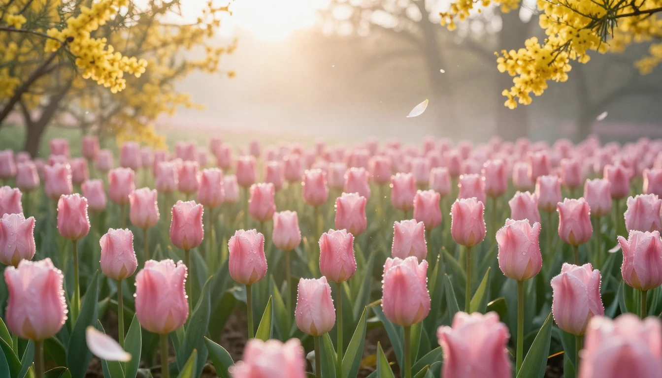 A breathtaking spring scenery filled with a vast field of bl...