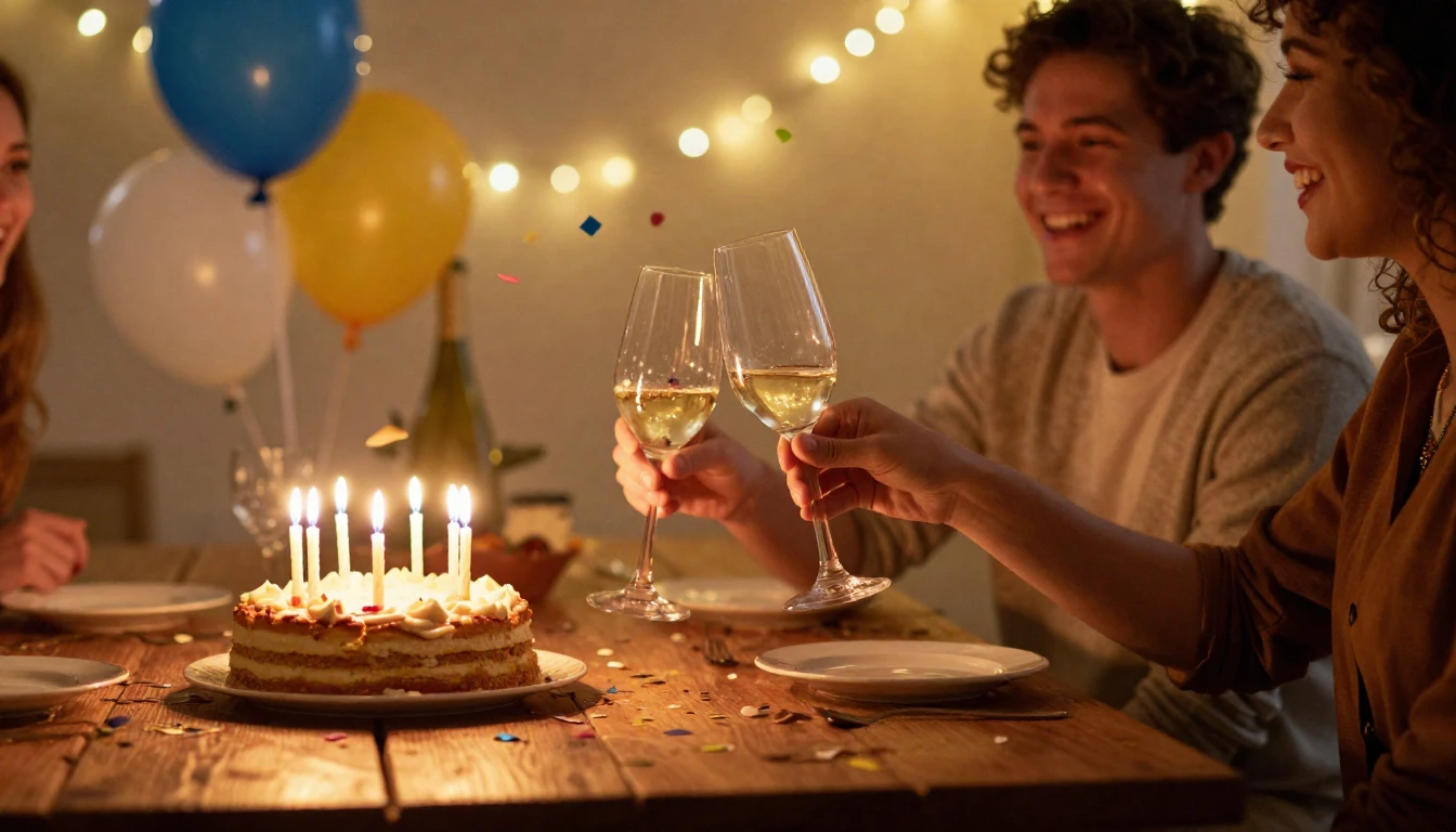 A warm and festive birthday scene focusing on the atmosphere...