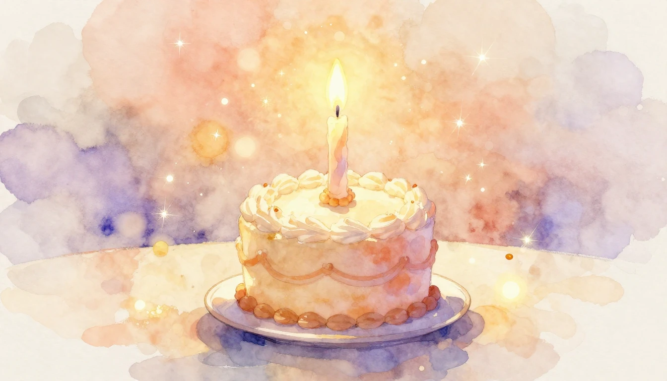 A soft watercolor painting of a single glowing candle on a s...