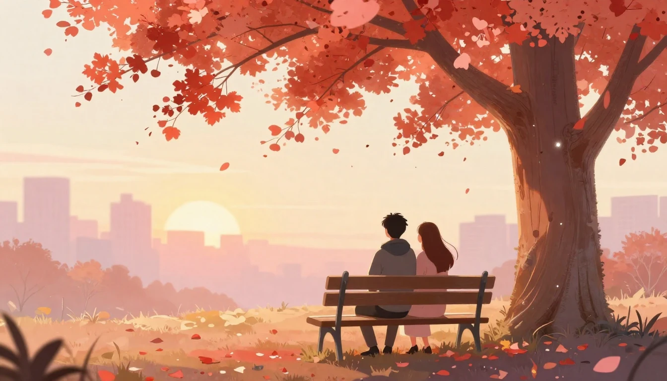 A romantic and dreamy illustration of a couple sitting on a ...