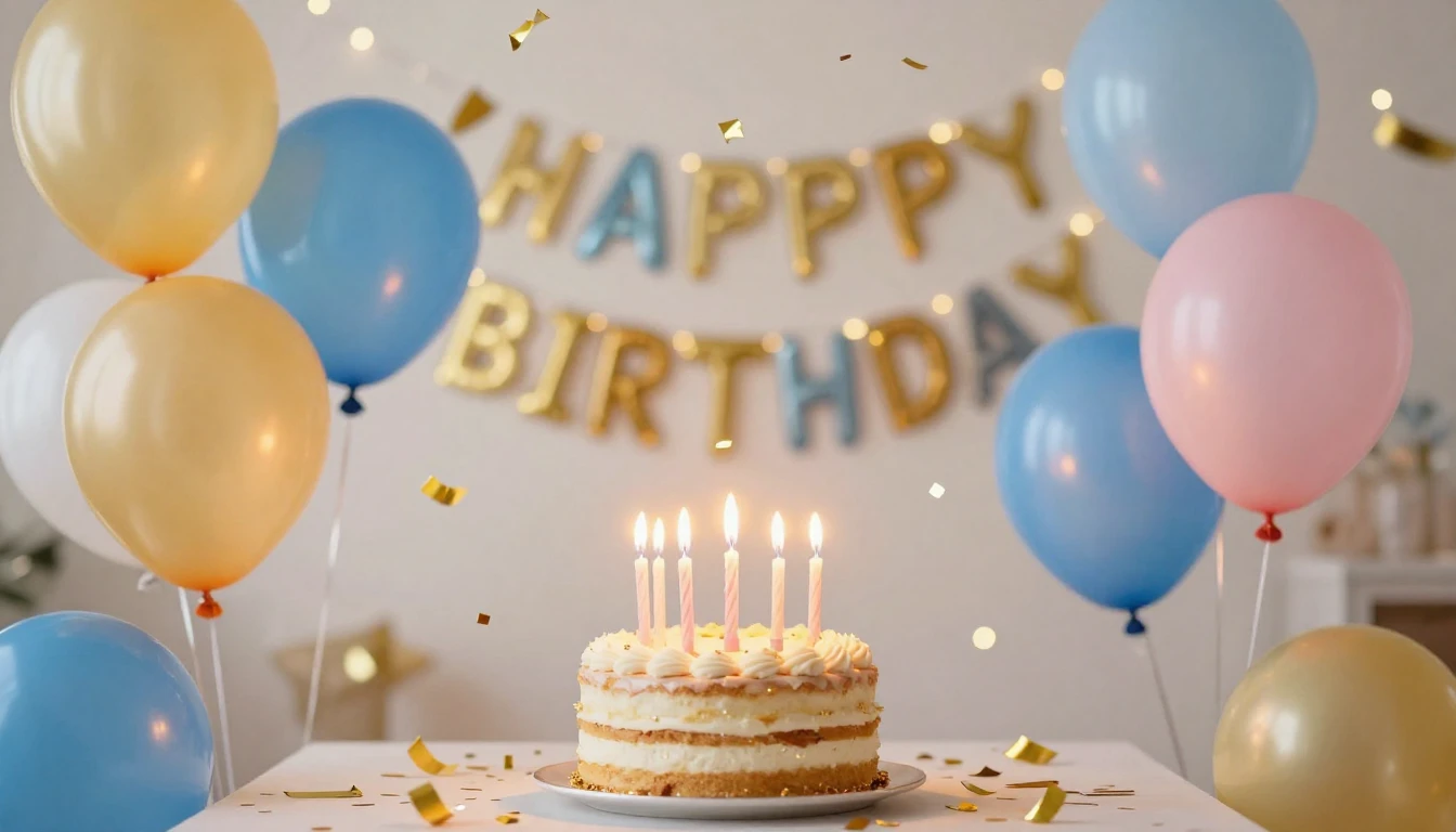 A vibrant and festive birthday celebration scene, colorful b...