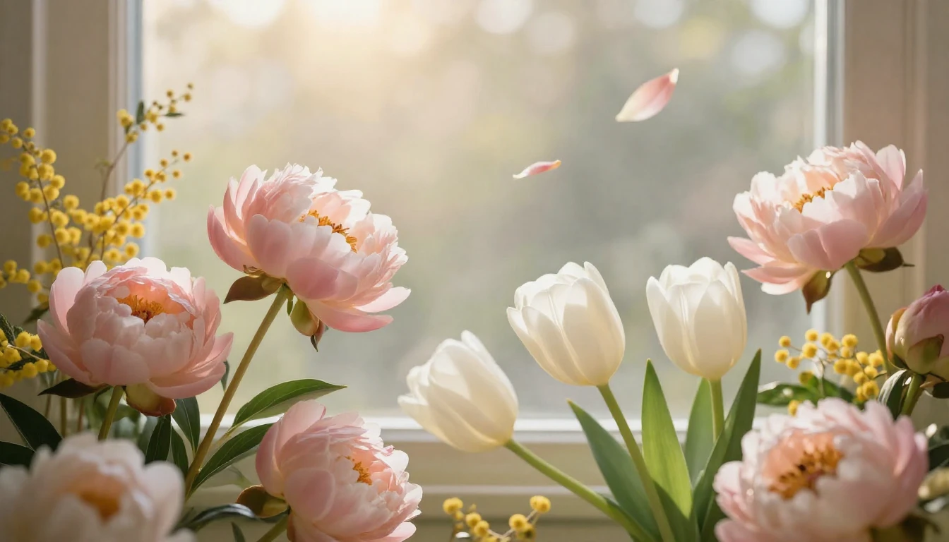 A delicate and ethereal composition of blooming spring flowe...