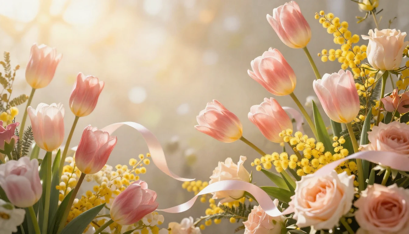 A breathtaking arrangement of vibrant spring flowers includi...