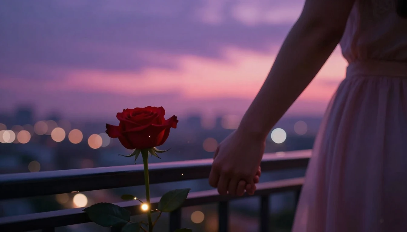 A romantic and dreamy scene featuring a couple holding hands...