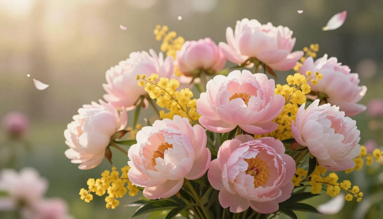 A breathtaking spring scene featuring a lush bouquet of pink...