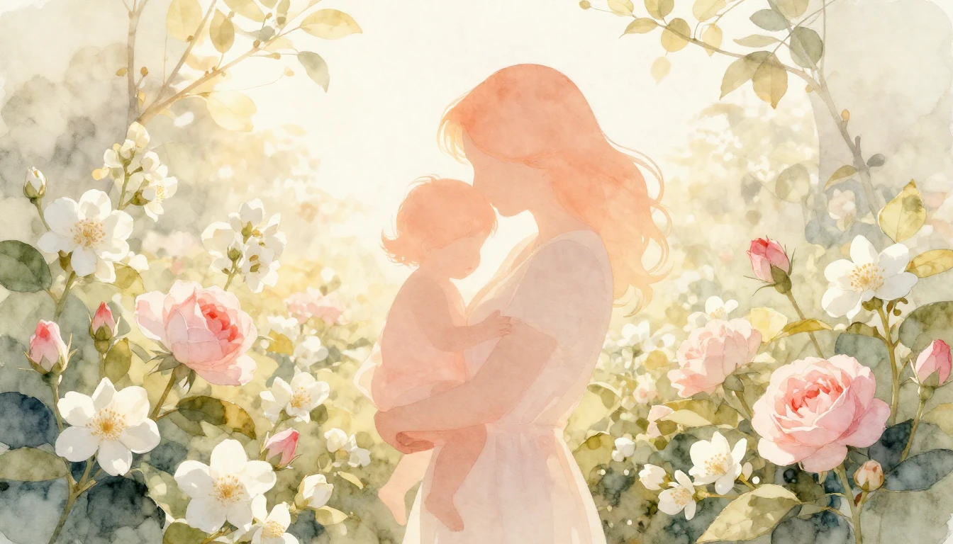 A heartwarming watercolor painting depicting a gentle silhou...