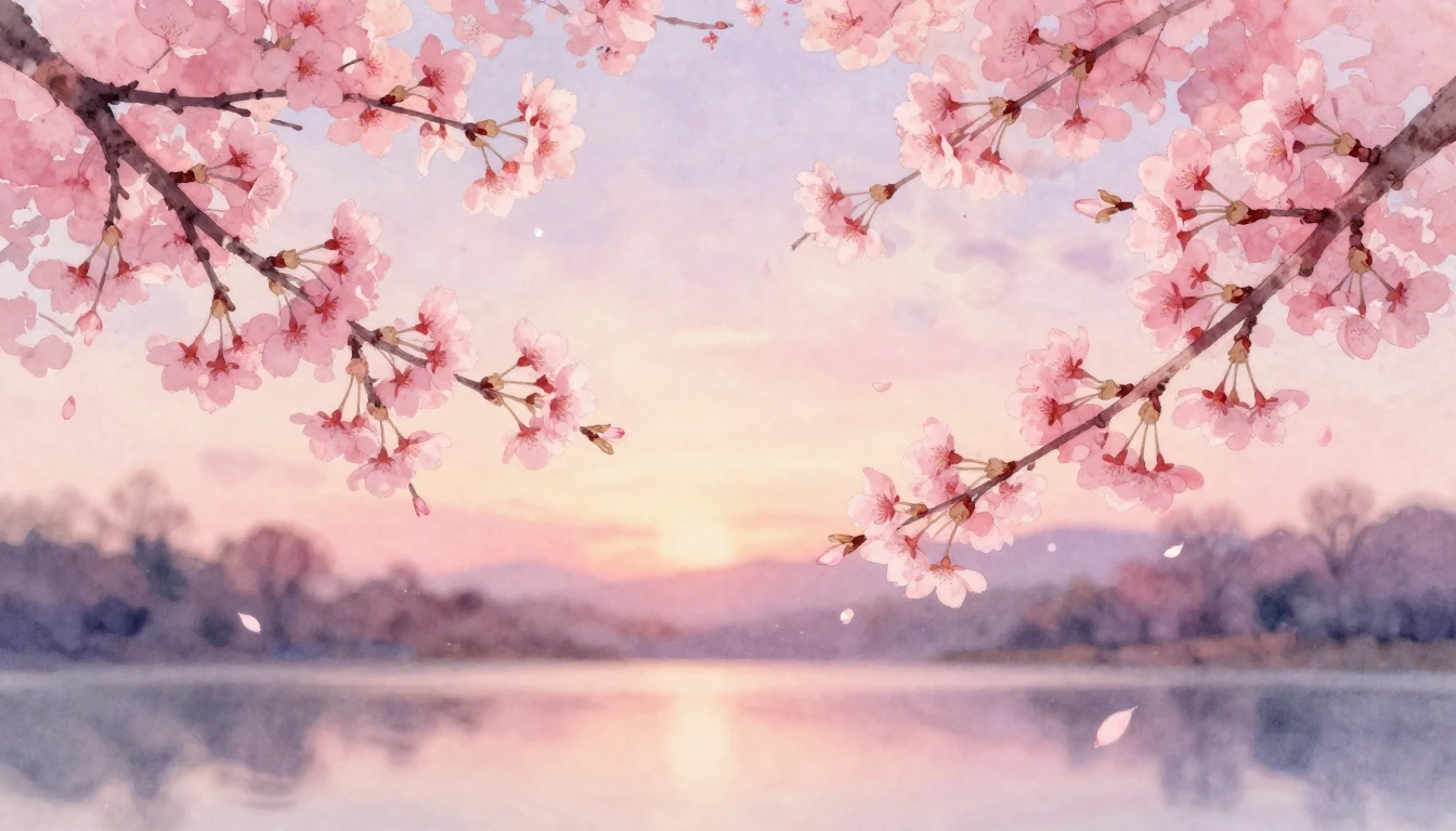 A soft watercolor painting of two delicate cherry blossom br...
