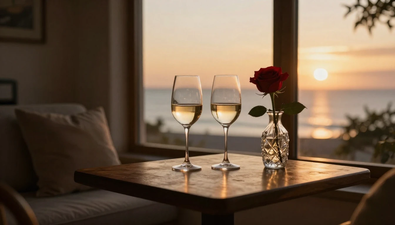 A breathtaking cinematic shot of a cozy, dimly lit room over...