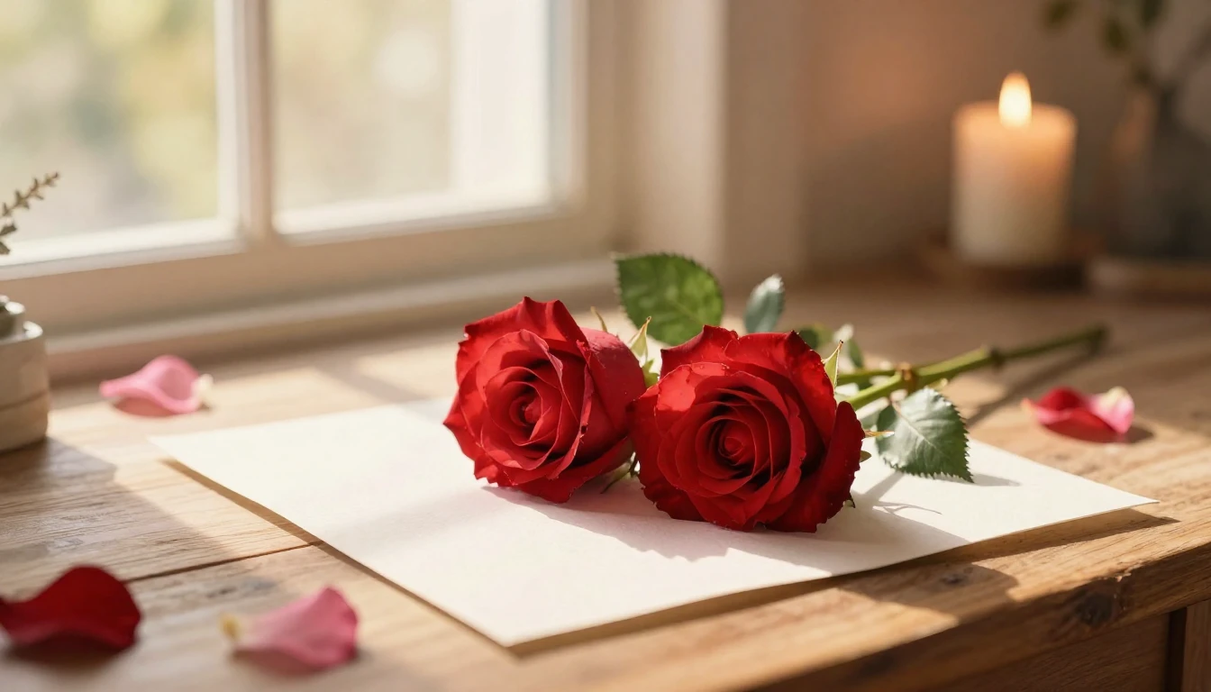 A beautiful watercolor painting of two intertwined red roses...