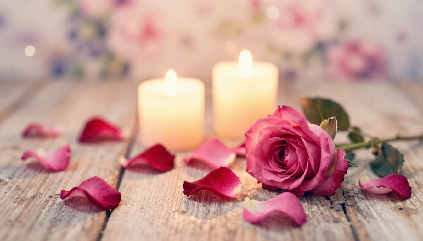 A delicate watercolor painting of a romantic setting. Soft p...