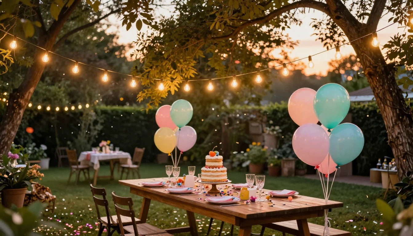 A vibrant and heartwarming scene of a festive outdoor garden...