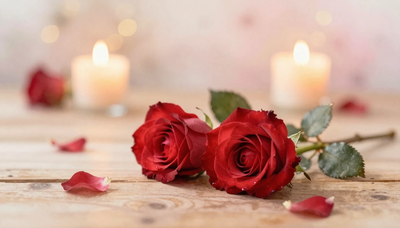 A soft watercolor painting of two delicate red roses intertw...