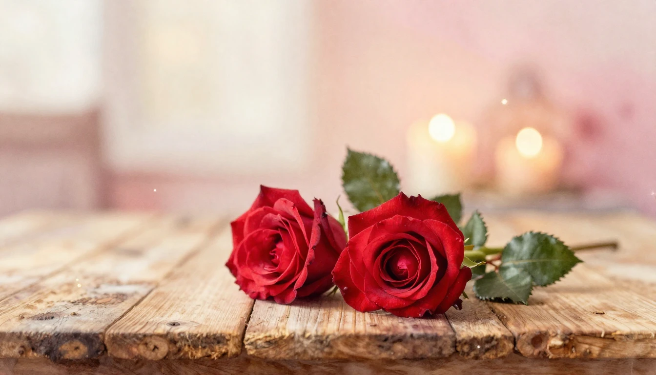 A soft watercolor painting of two delicate red roses intertw...