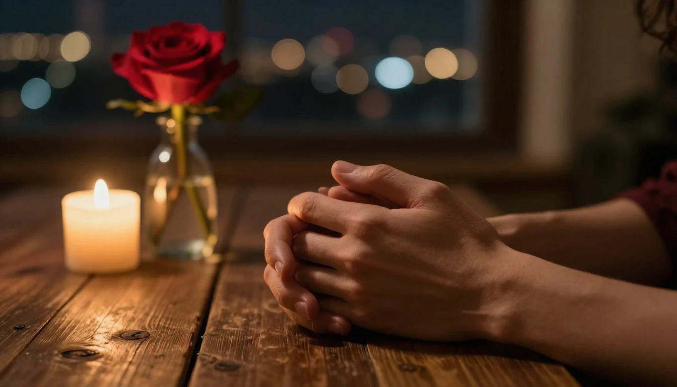 A romantic and intimate close-up shot of two hands holding e...