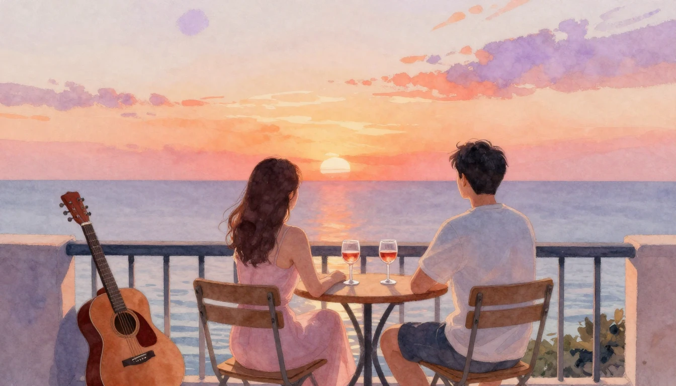 A romantic and soft watercolor painting depicting a couple s...