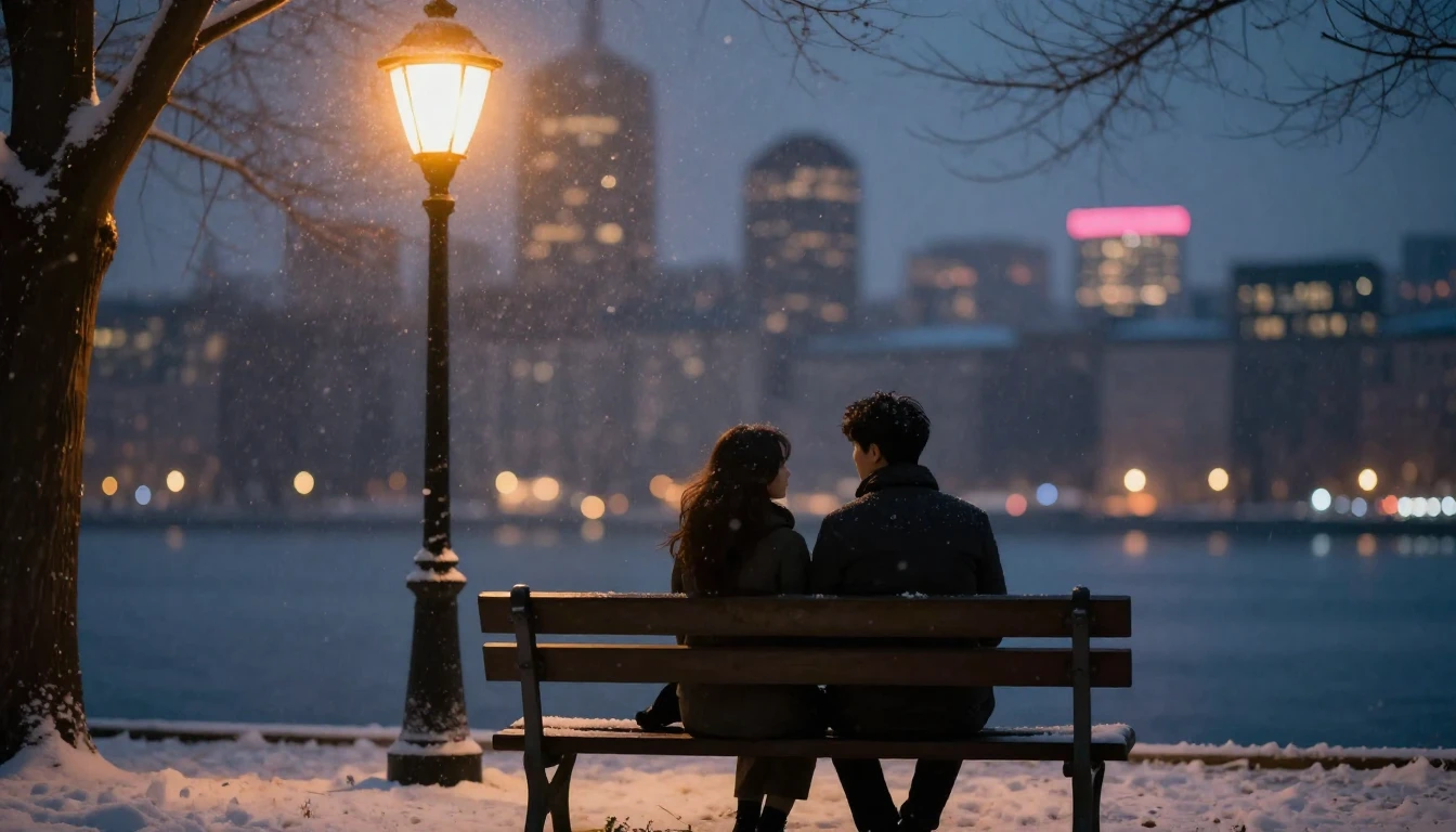 A romantic, soft composition showing two silhouettes sitting...