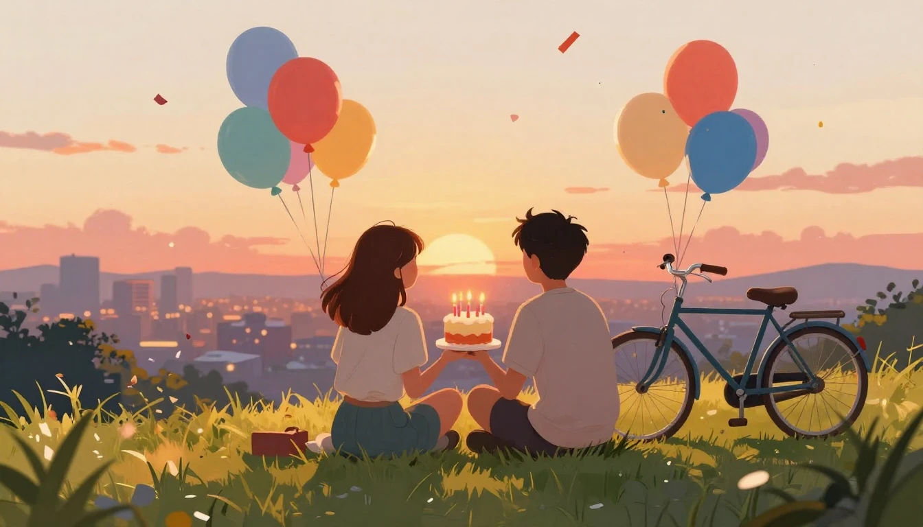 A heartwarming digital art illustration of two friends sitti...