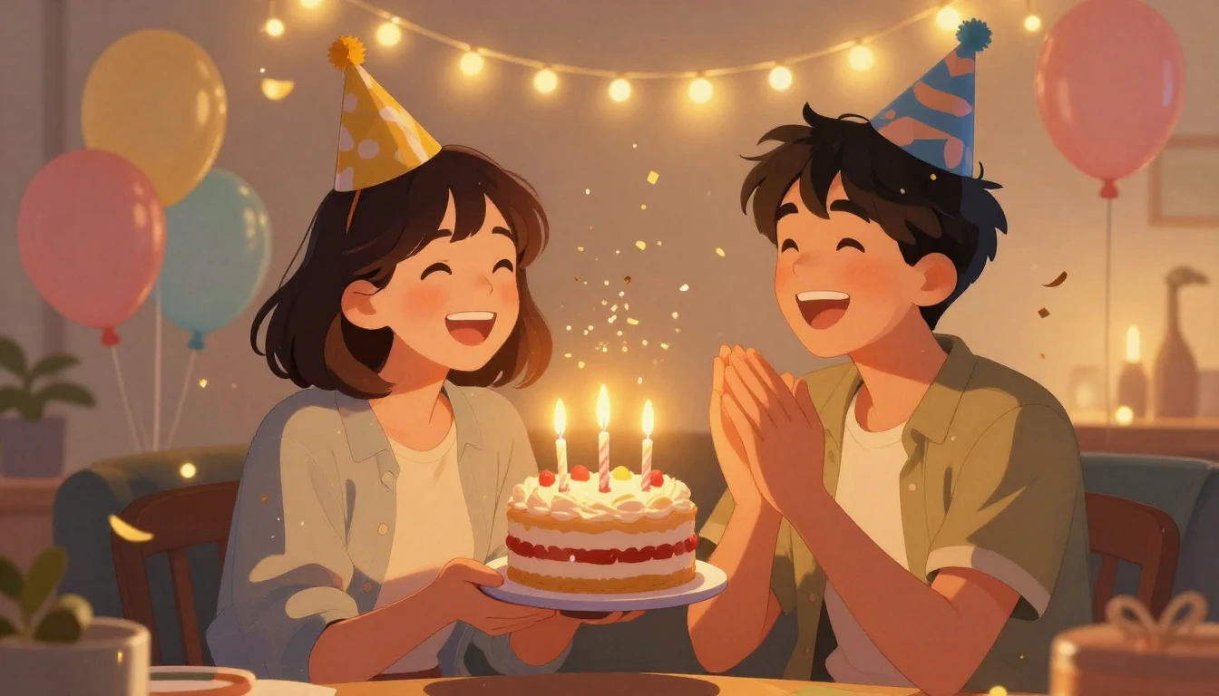 A warm, joyful illustration of two best friends celebrating ...