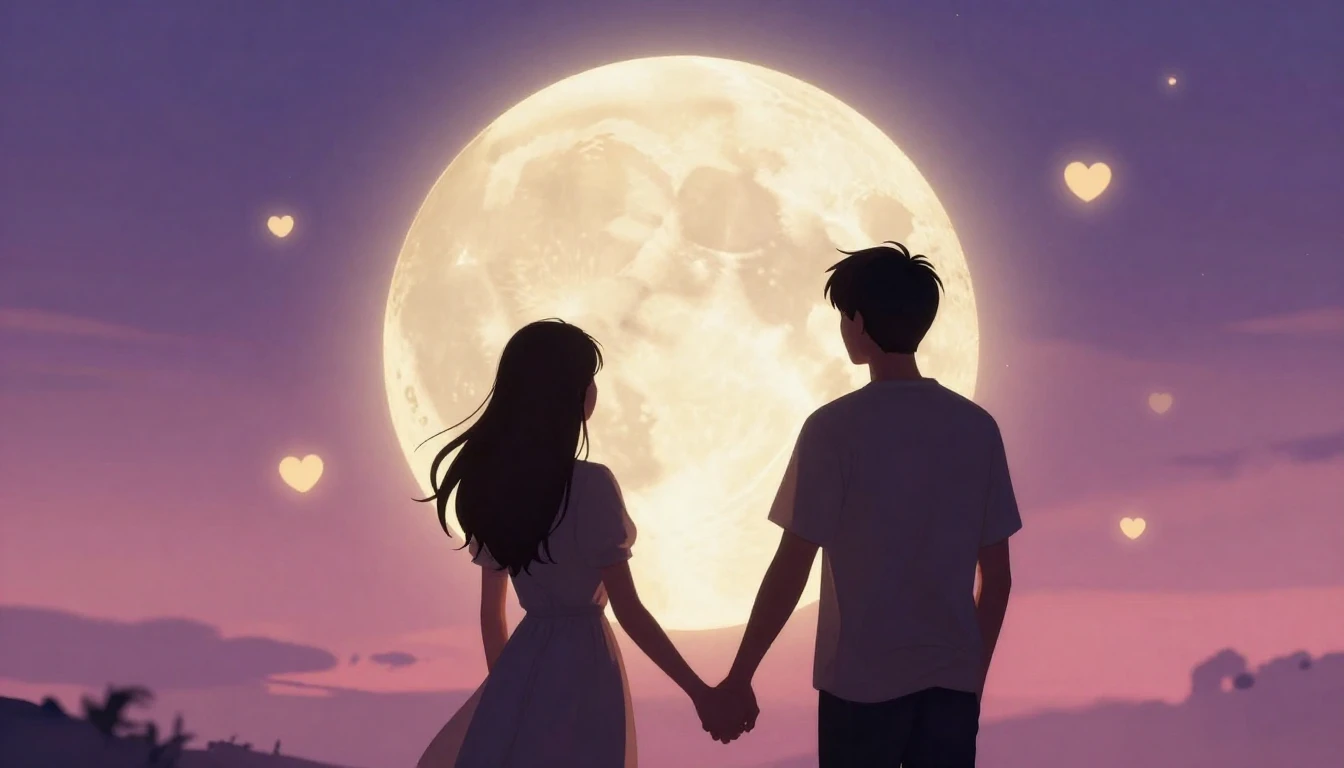 A romantic and dreamy illustration of a couple holding hands...