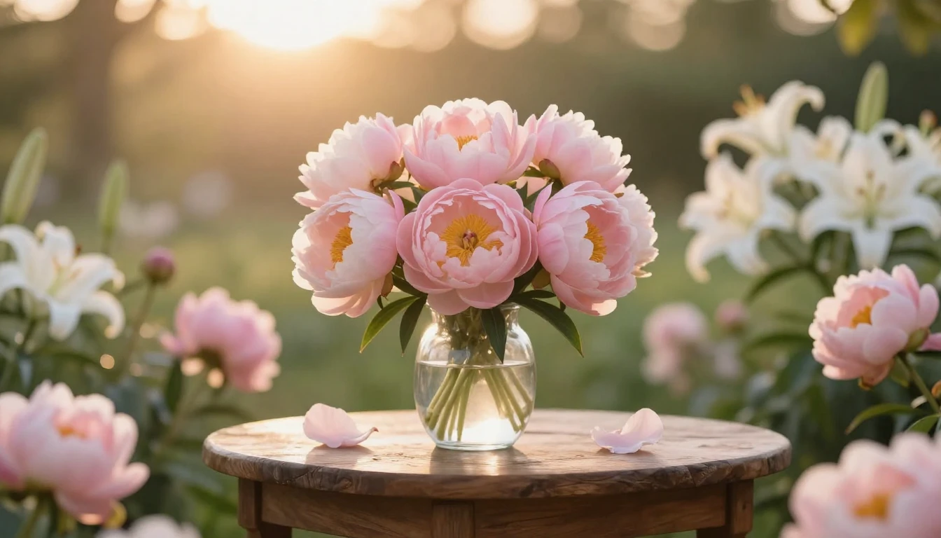 A beautiful and serene scene featuring a blooming garden fil...